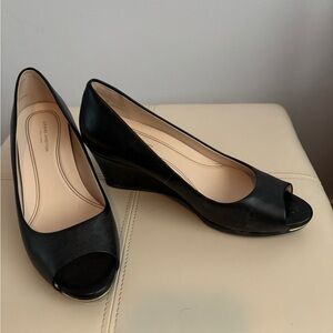 Cole Haan black peep toe wedges, size 8B